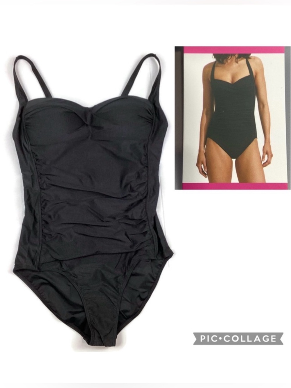 Betsey Johnson Black One Piece Swimsuit Bathing suit Large NEW! Retail $128